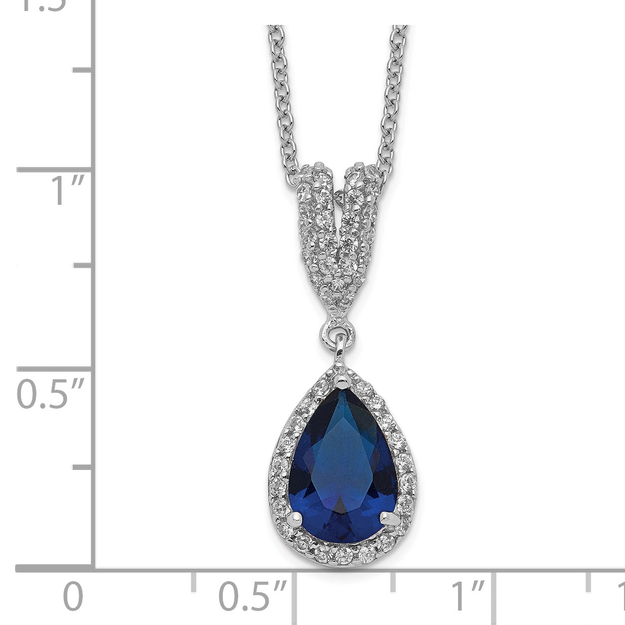 Cheryl M Sterling Silver Rhodium-plated Brilliant-cut Lab Created Dark Blue Spinel and Brilliant-cut White CZ Teardrop Halo 18 Inch Necklace