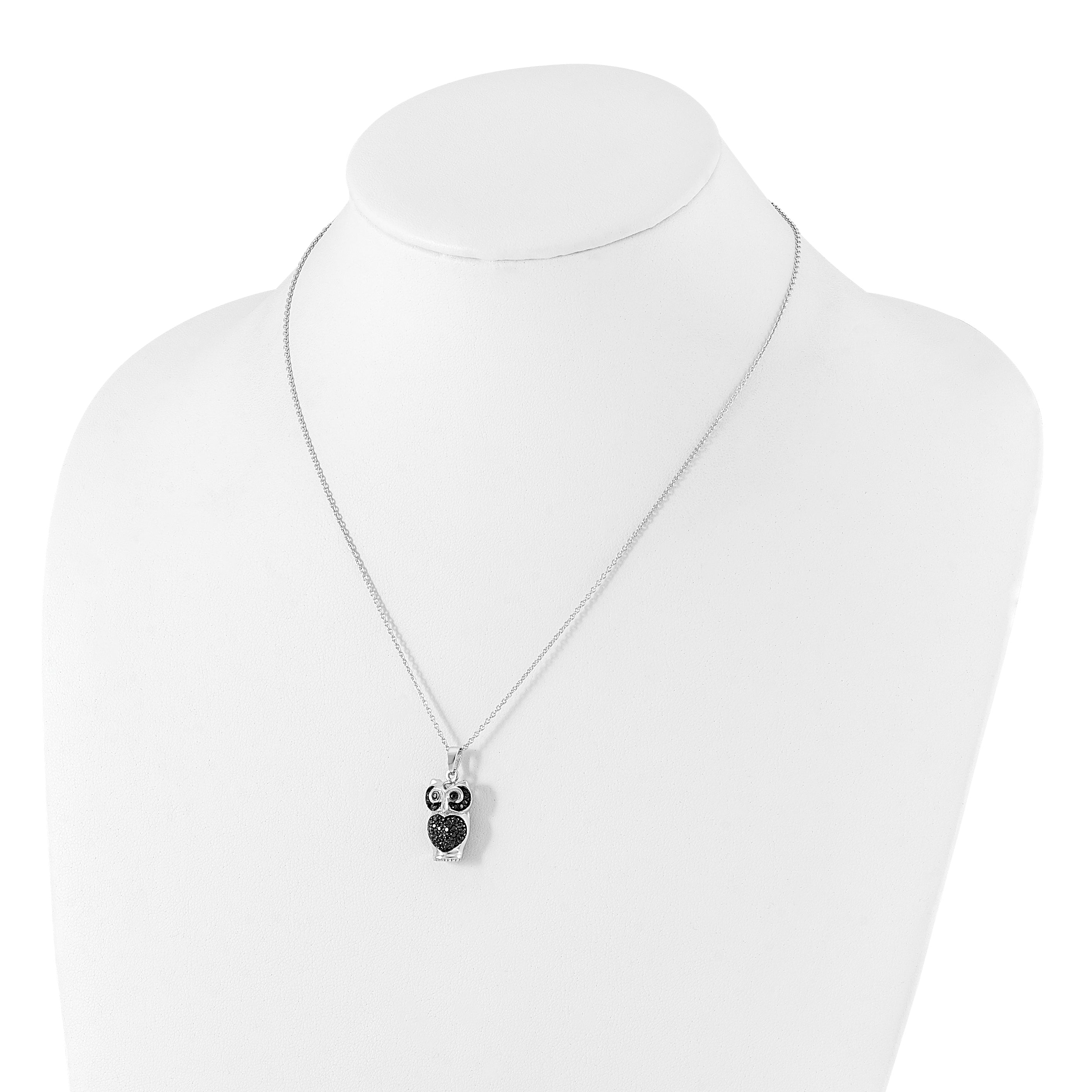 Cheryl M Sterling Silver Black CZ Owl Necklace