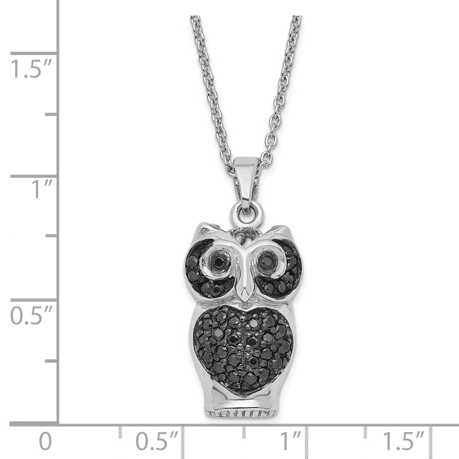 Cheryl M Sterling Silver Black CZ Owl Necklace