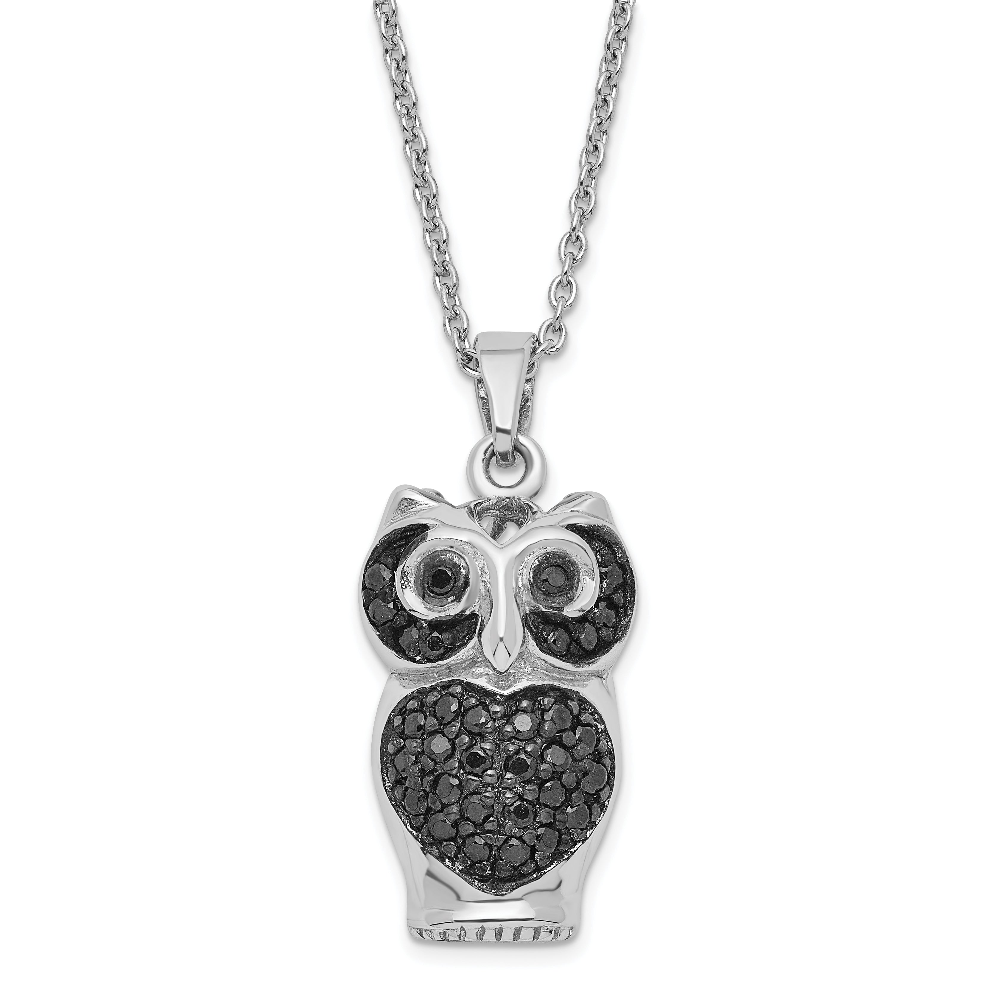 Cheryl M Sterling Silver Black CZ Owl Necklace