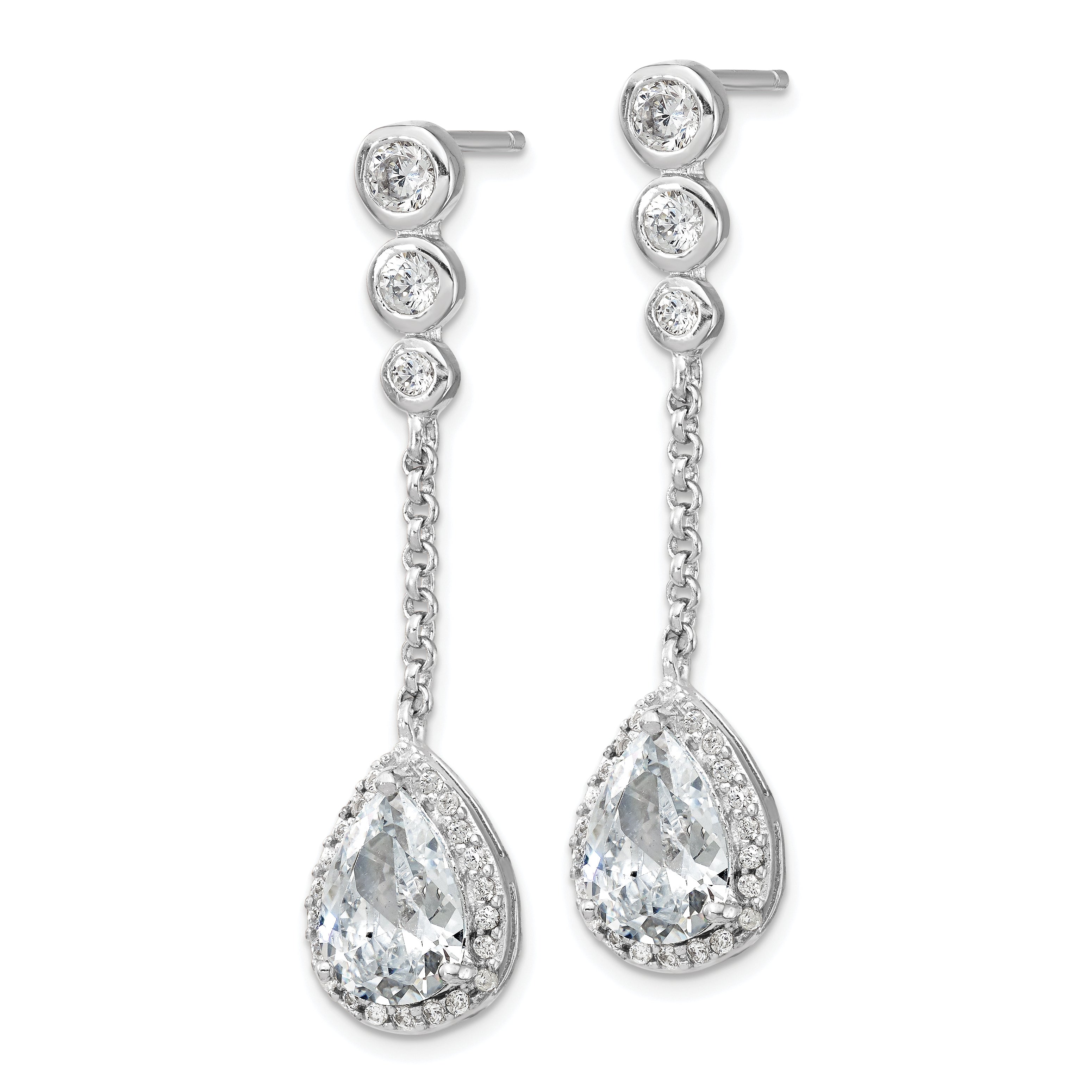 **Sterling Silver CZ Teardrop Halo Dangle Earrings, Rhodium-Plated, Gift-Ready**