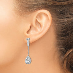 **Sterling Silver CZ Teardrop Halo Dangle Earrings, Rhodium-Plated, Gift-Ready**