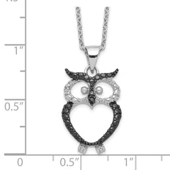 Cheryl M Sterling Silver Rhodium-plated and Black Rhodium Accent Brilliant-cut Black and White CZ Owl 18 Inch Necklace