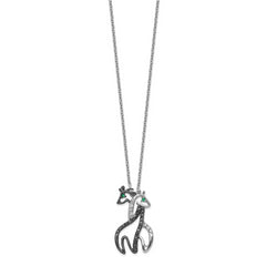 Cheryl 925 Silver Rhodium-Plated Giraffe Necklace with Black-Green CZ Accents