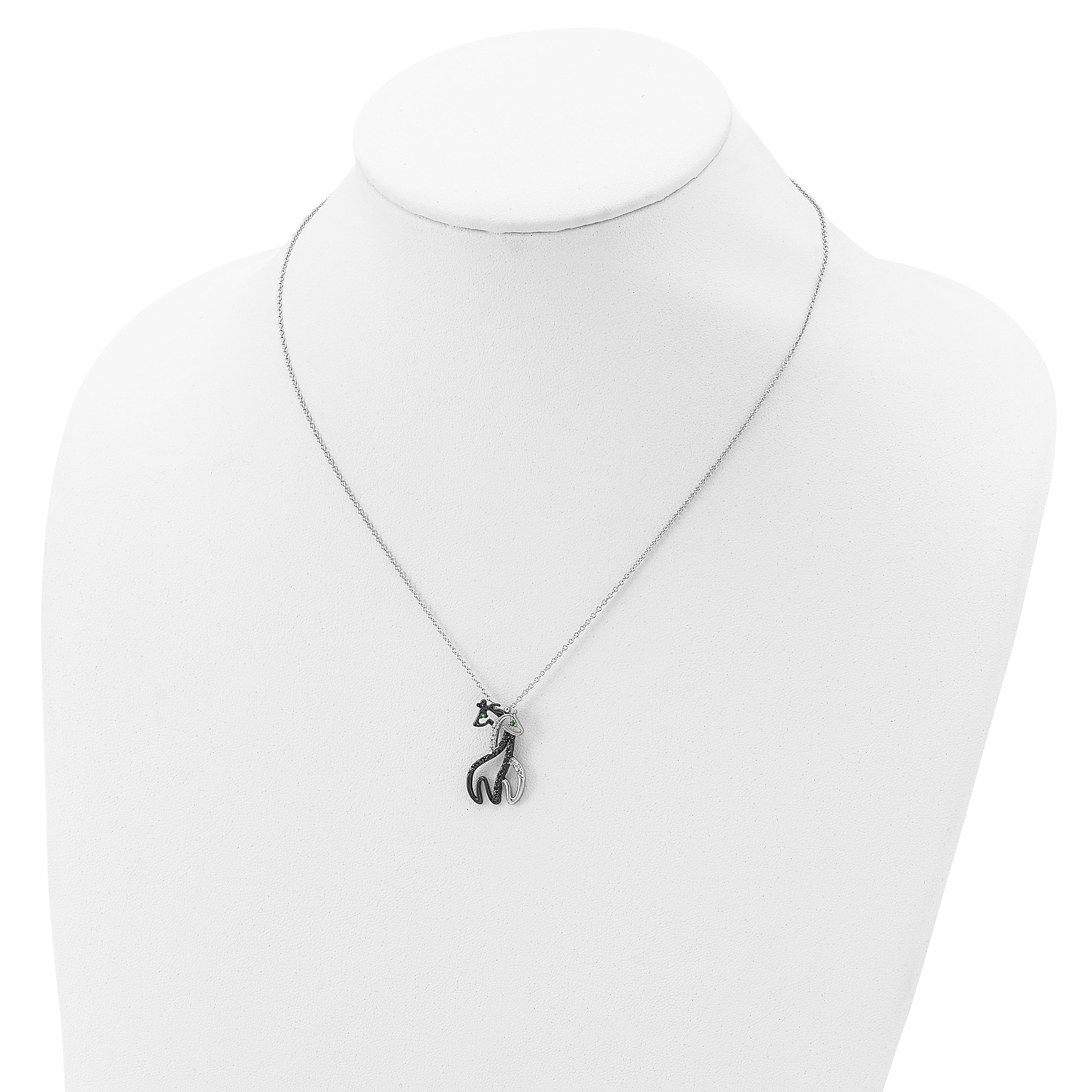 Cheryl 925 Silver Rhodium-Plated Giraffe Necklace with Black-Green CZ Accents