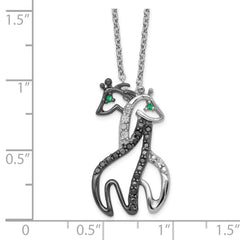 Cheryl 925 Silver Rhodium-Plated Giraffe Necklace with Black-Green CZ Accents