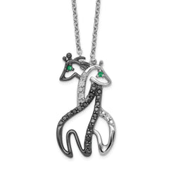 Cheryl M Sterling Silver Rhodium-plated with Black Rhodium Accent Brilliant-cut Black Green and White CZ Giraffes 18 Inch Necklace