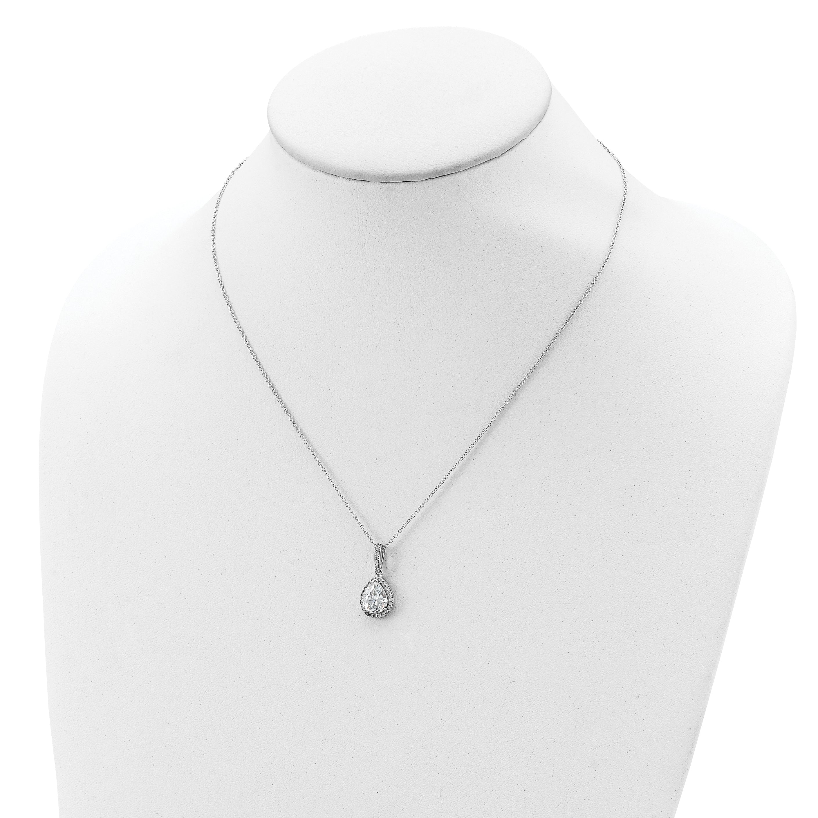 Cheryl M Sterling Silver Rhodium-plated Checkerboard-cut and Brilliant-cut CZ Halo Teardrop 18 Inch Necklace