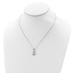 Cheryl M Sterling Silver Rhodium-plated Checkerboard-cut and Brilliant-cut CZ Halo Teardrop 18 Inch Necklace