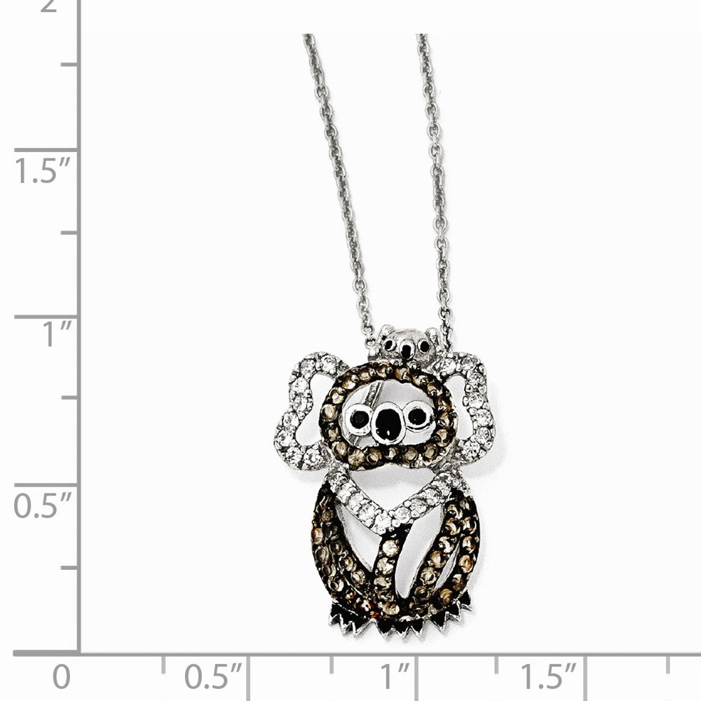 Cheryl M Sterling Silver CZ Glass Sim.SmokyQuartz&Enamel Koala Bear Necklac