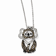 Cheryl M Sterling Silver CZ Glass Sim.SmokyQuartz&Enamel Koala Bear Necklac