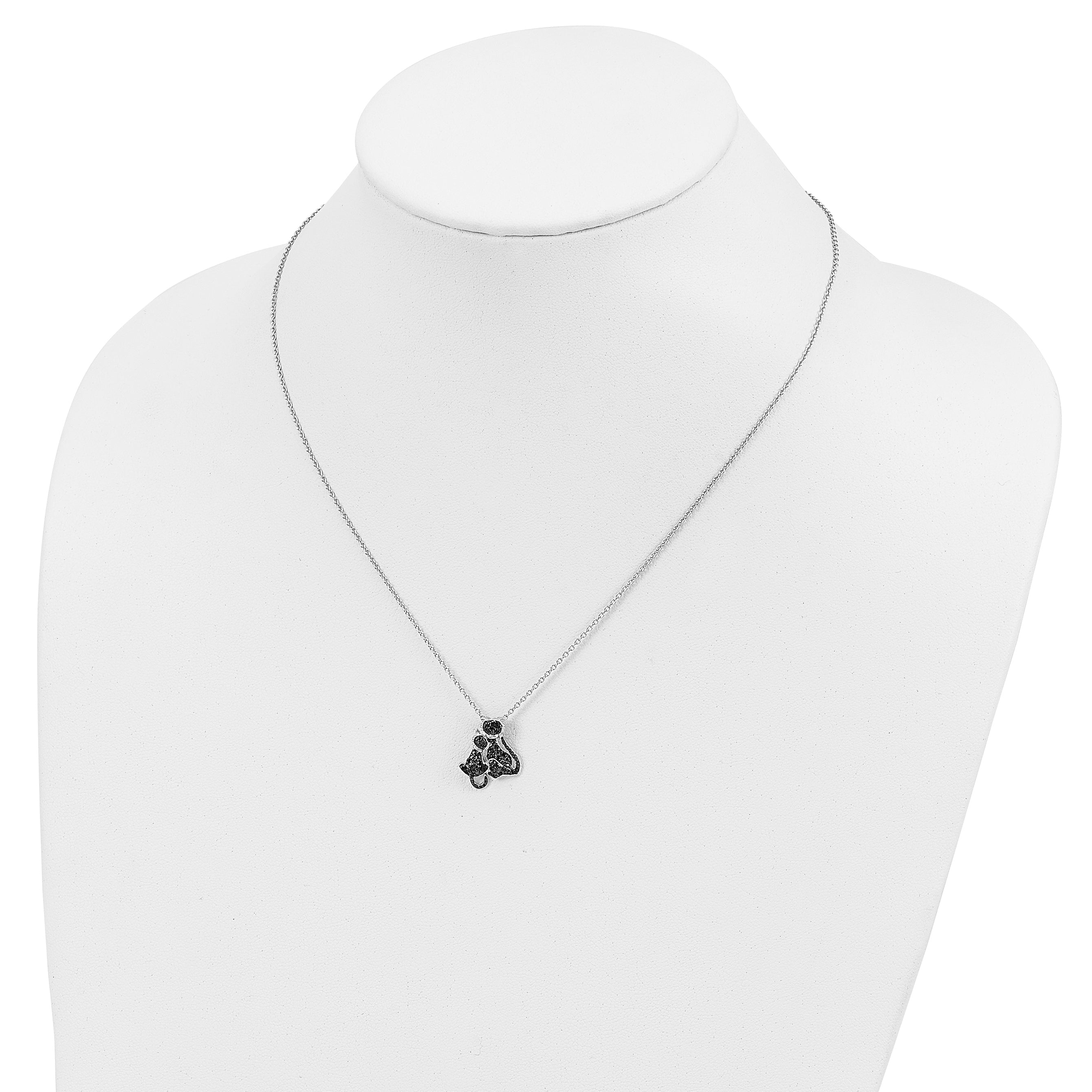 Cheryl Sterling Silver CZ Cat Necklace with Black Rhodium Finish, Gift Ready