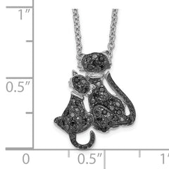 Cheryl Sterling Silver CZ Cat Necklace with Black Rhodium Finish, Gift Ready