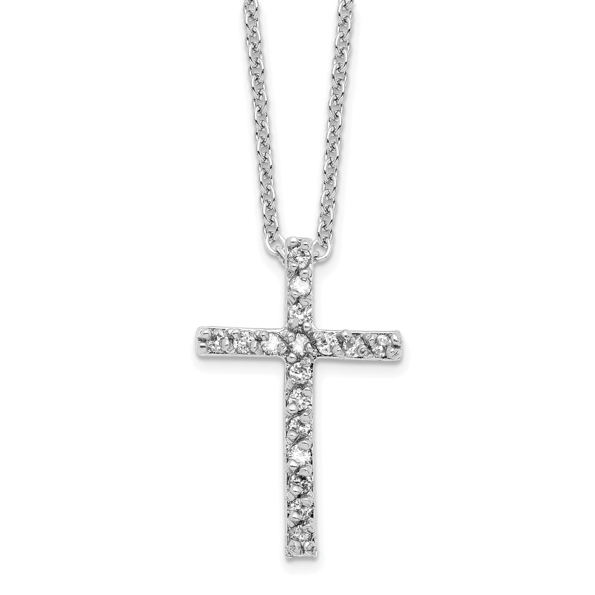 Cheryl M Sterling Silver Rhodium-plated Brilliant-cut CZ Cross 18 Inch Necklace