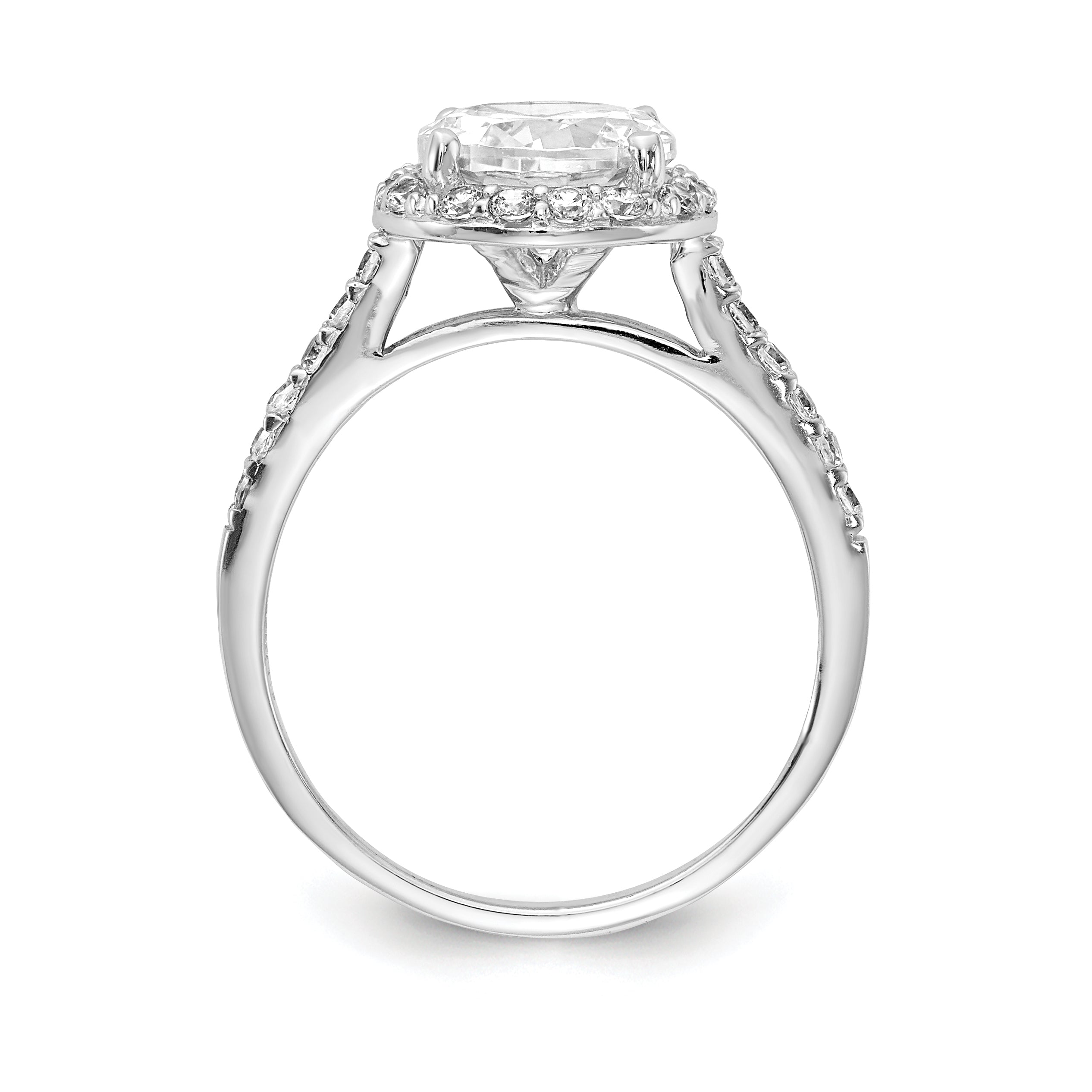 Cheryl M Sterling Silver Rhodium-plated Brilliant-cut CZ Round Halo with Side Stones Ring