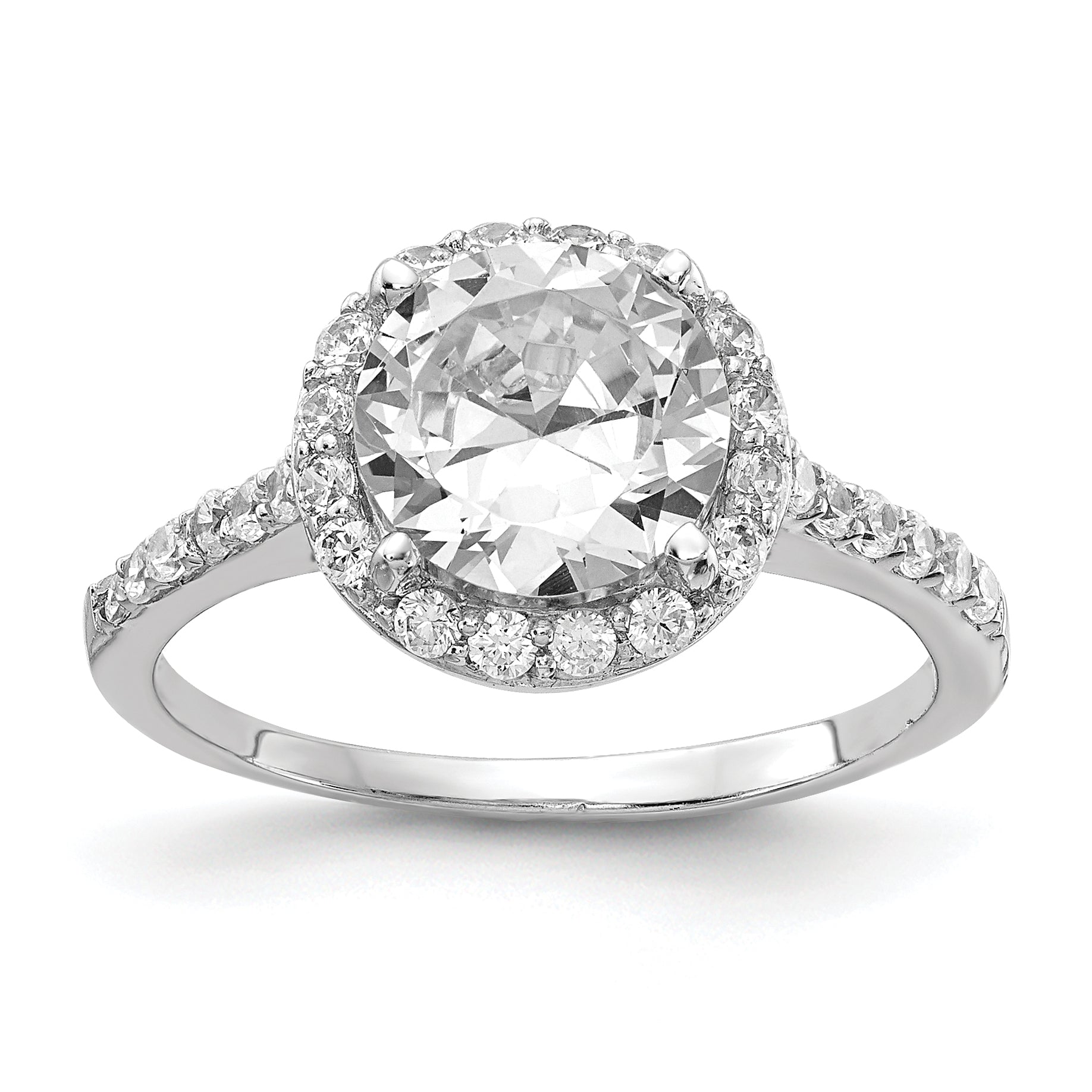 Cheryl M Sterling Silver Rhodium-plated Brilliant-cut CZ Round Halo with Side Stones Ring