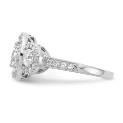 Cheryl M Sterling Silver Rhodium-plated Brilliant-cut CZ Three Stone Halo Ring