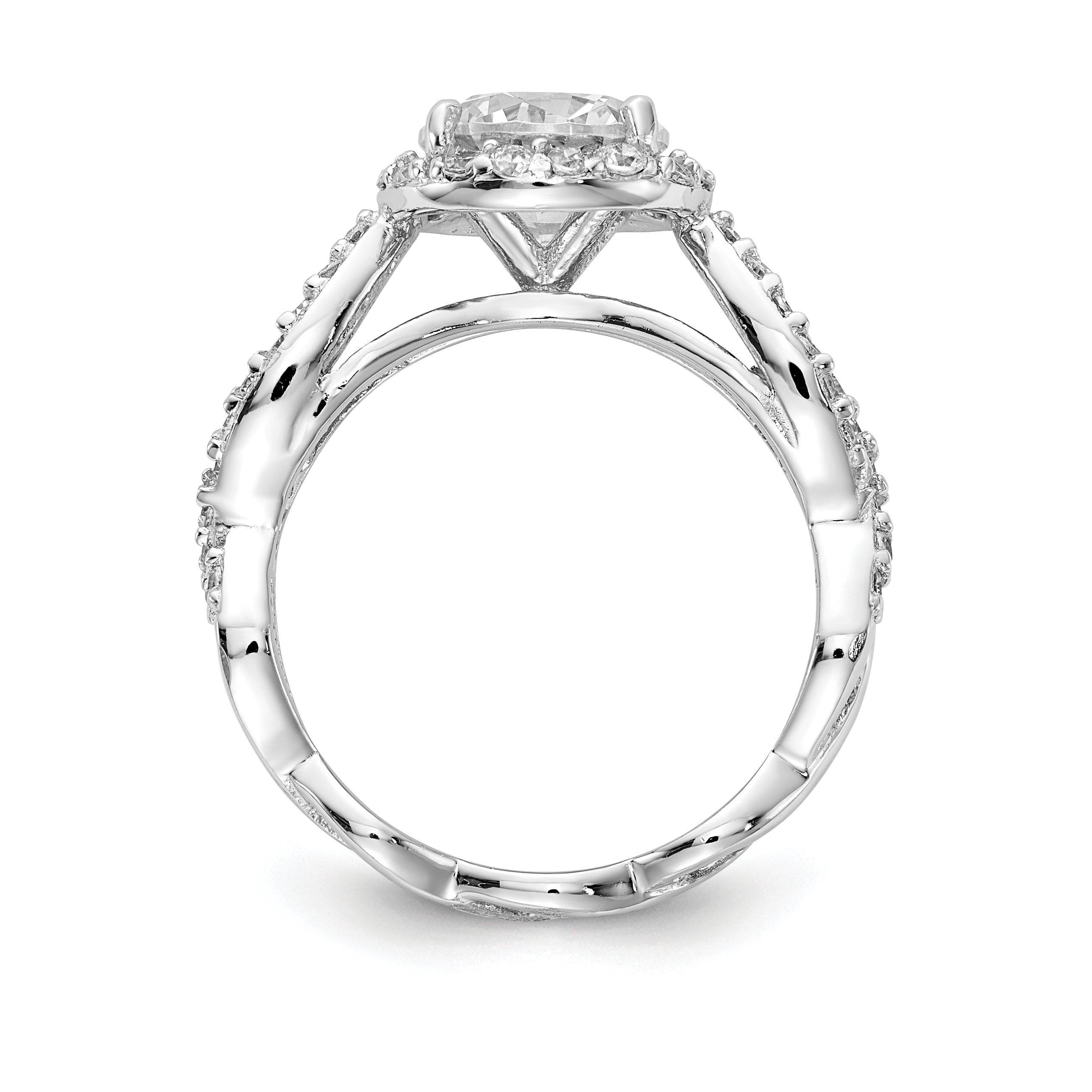 Cheryl M Sterling Silver Rhodium-plated Brilliant-cut Round CZ Halo Center and Twisted Design Ring