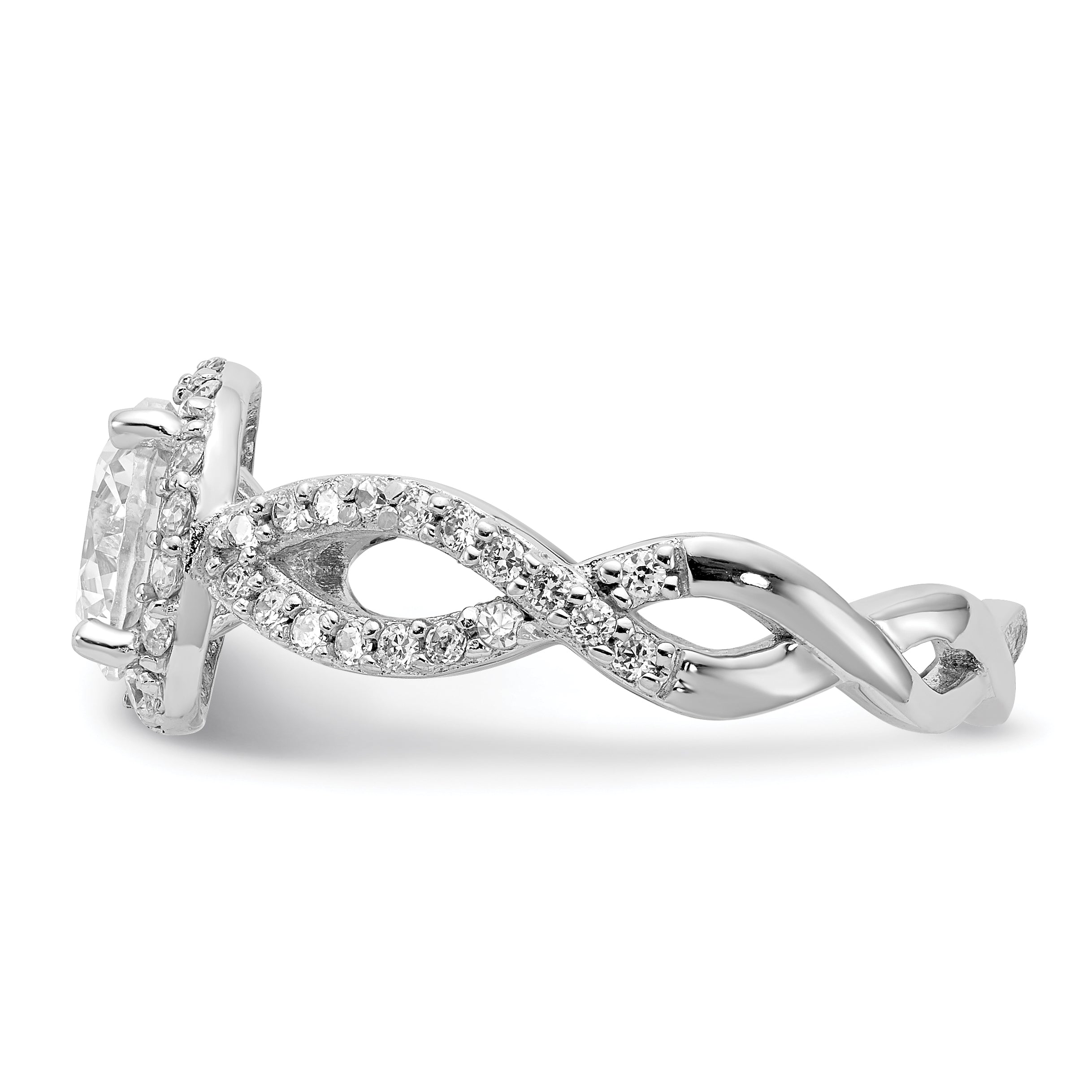 Cheryl M Sterling Silver Rhodium-plated Brilliant-cut Round CZ Halo Center and Twisted Design Ring