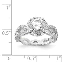 Cheryl M Sterling Silver Rhodium-plated Brilliant-cut Round CZ Halo Center and Twisted Design Ring