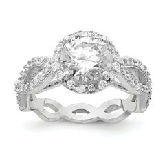 Cheryl M Sterling Silver Rhodium-plated Brilliant-cut Round CZ Halo Center and Twisted Design Ring