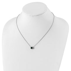 Cheryl M Sterling Silver Rhodium-plated Brilliant-cut Green Glass and Brilliant-cut White CZ Halo 18 Inch Necklace