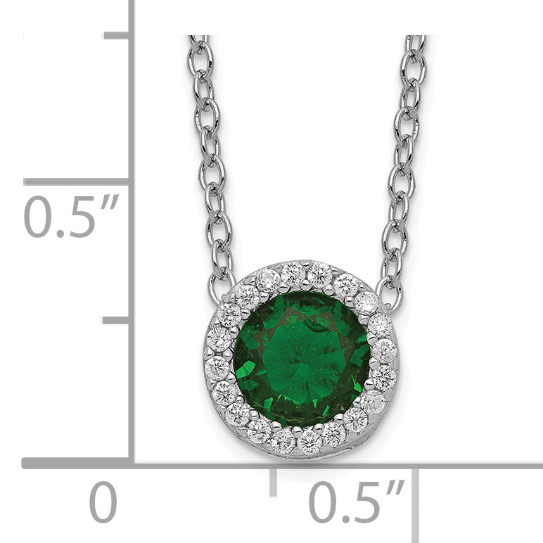 Cheryl M Sterling Silver Rhodium-plated Brilliant-cut Green Glass and Brilliant-cut White CZ Halo 18 Inch Necklace