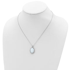 Cheryl M Sterling Silver Rhodium-plated Cabochon Lab Created Opal and Brilliant-cut CZ Oval Halo 18 Inch Necklace