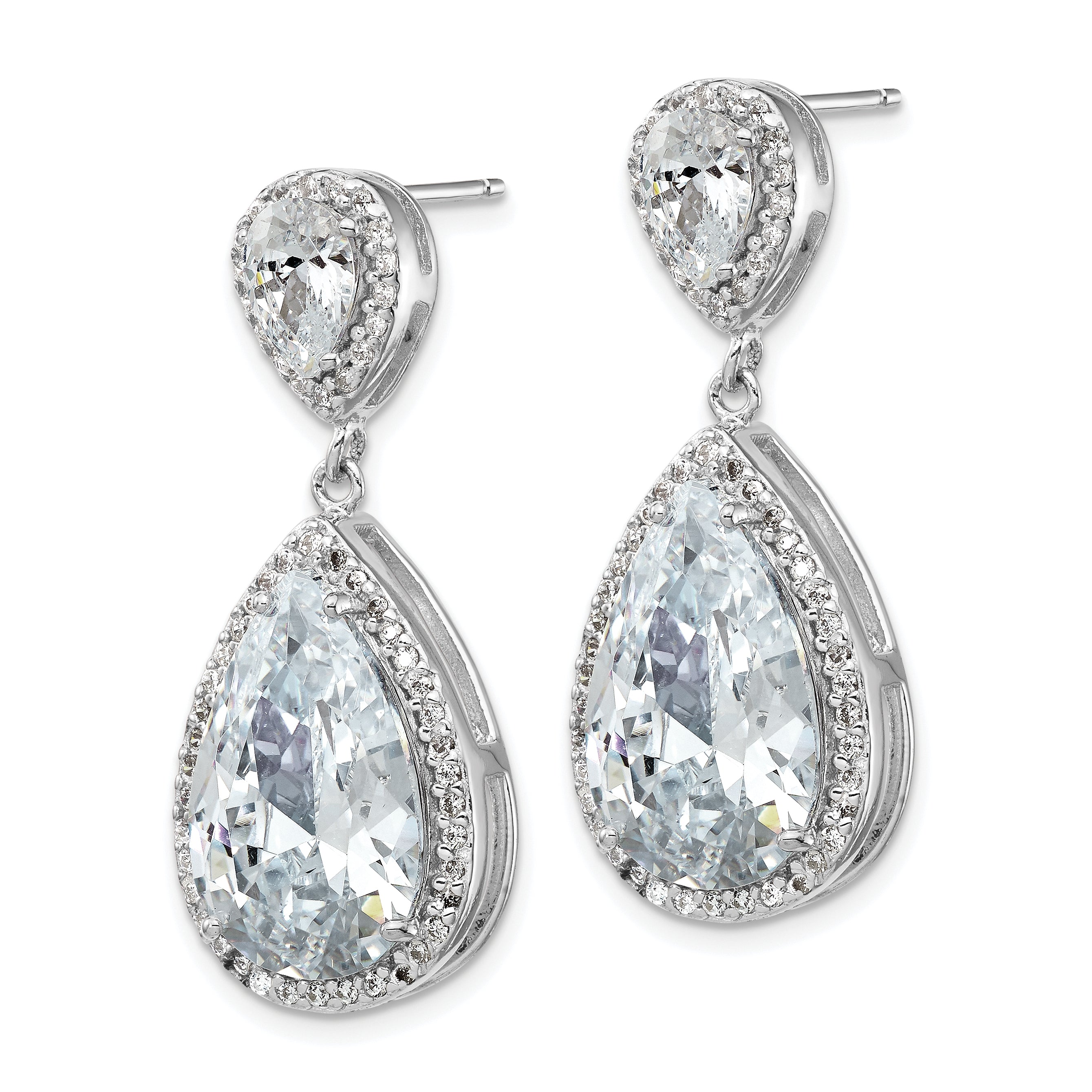 Cheryl 925 Sterling Silver Rhodium-Plated Pear & Round CZ Dangle Earrings