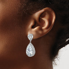 Cheryl 925 Sterling Silver Rhodium-Plated Pear & Round CZ Dangle Earrings