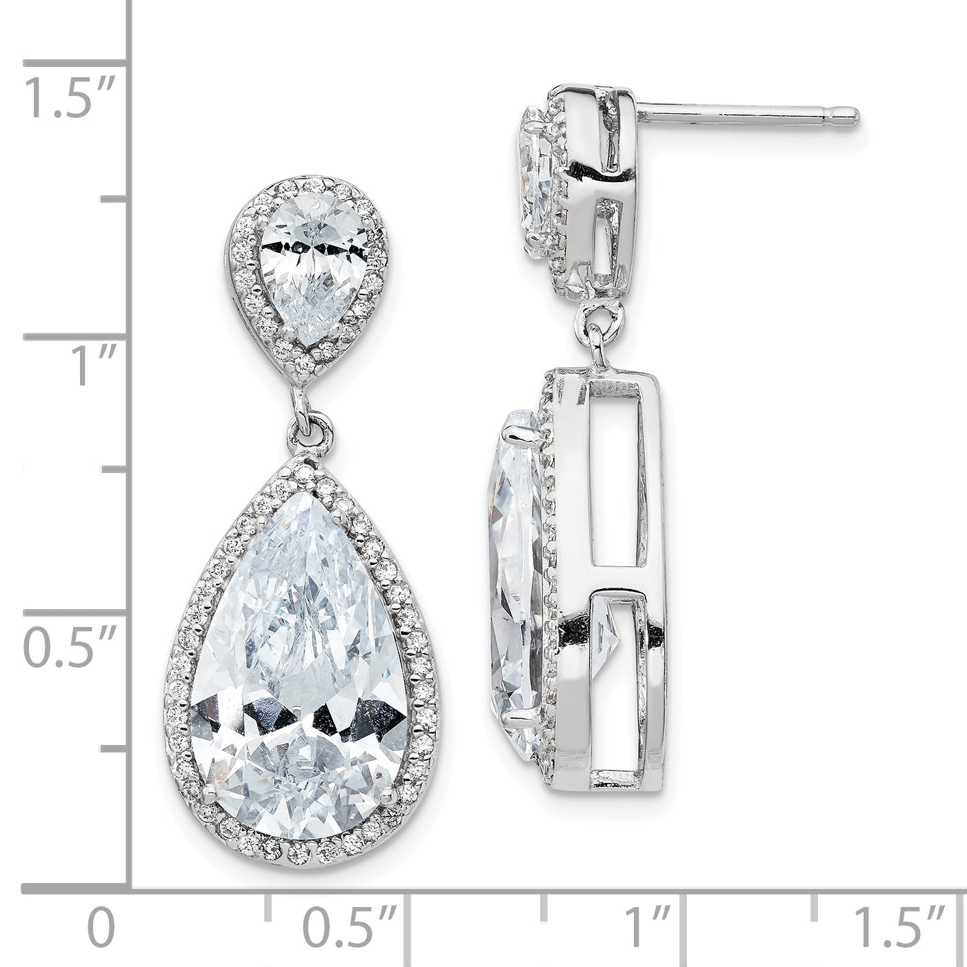 Cheryl 925 Sterling Silver Rhodium-Plated Pear & Round CZ Dangle Earrings