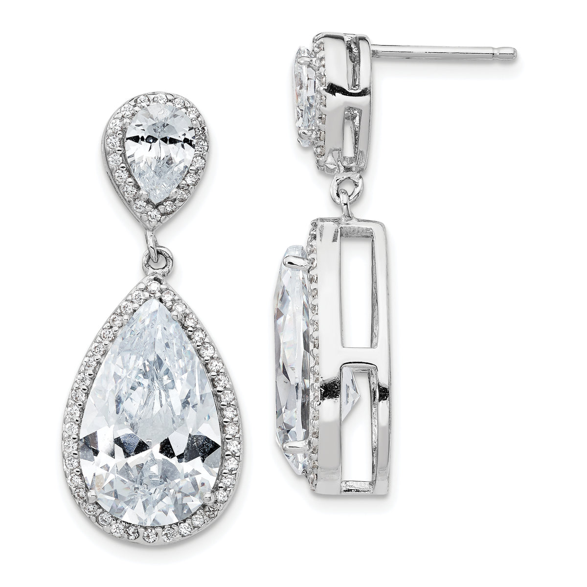 Cheryl M Sterling Silver Rhodium-plated Fancy Brilliant-cut Pear Shaped CZ Post Dangle Earrings