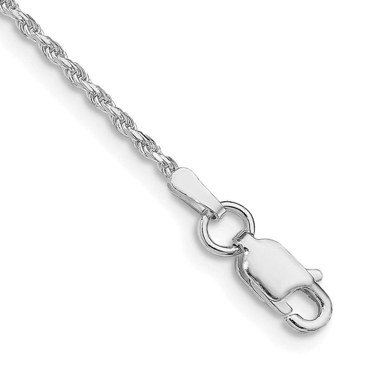 Sterling Silver Rhodium-plated 1.5mm Diamond-cut Rope Chain Anklet