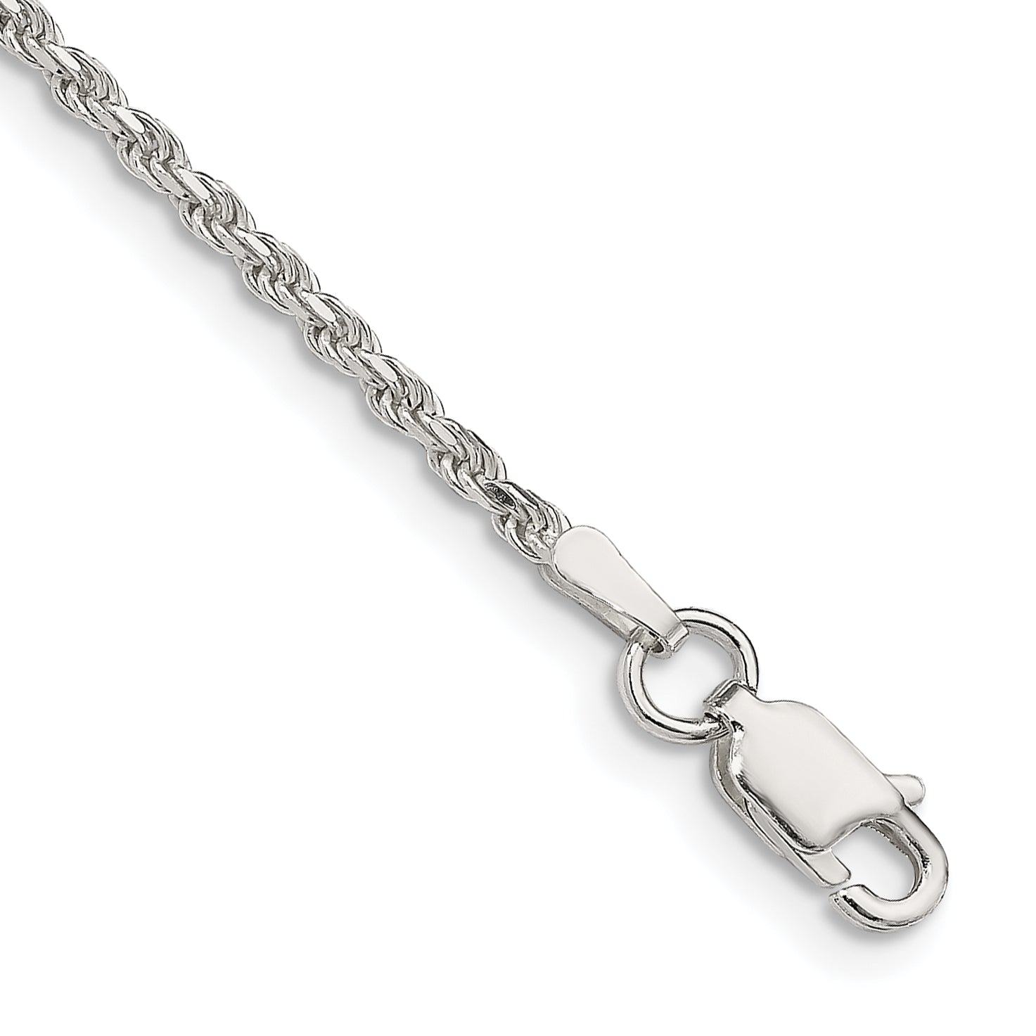 Sterling Silver 1.85mm Diamond-cut Rope Chain Anklet