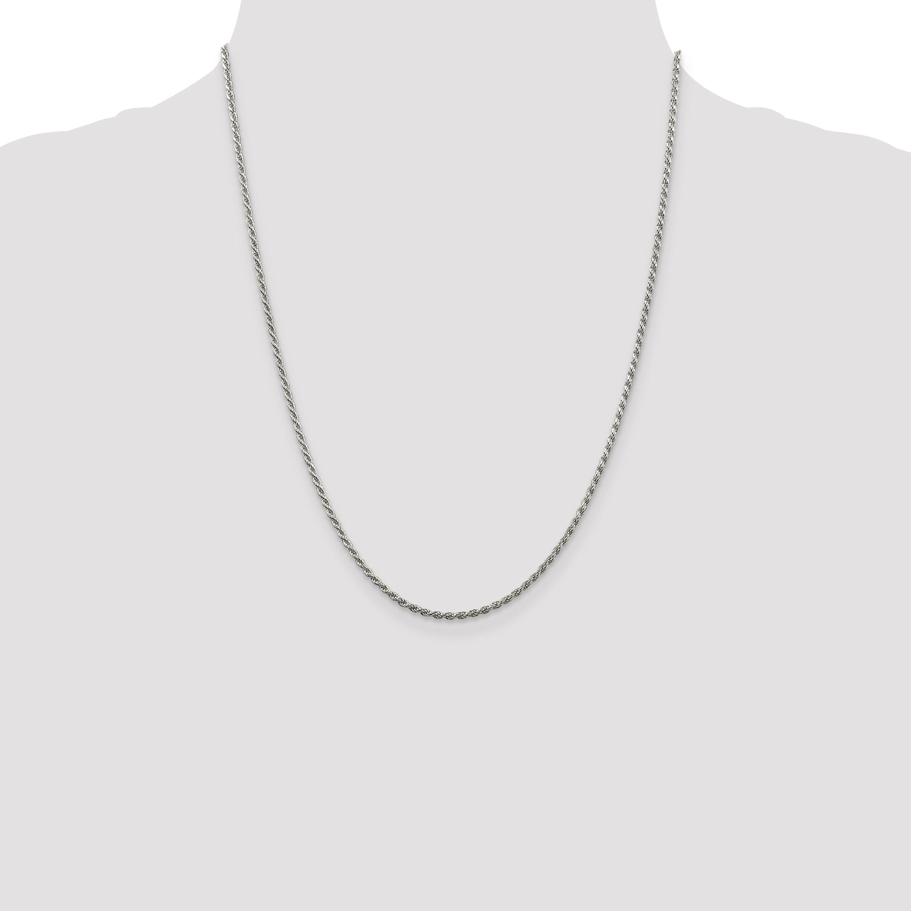 Sterling Silver Rhodium-plated 1.85mm Diamond-cut Rope Chain