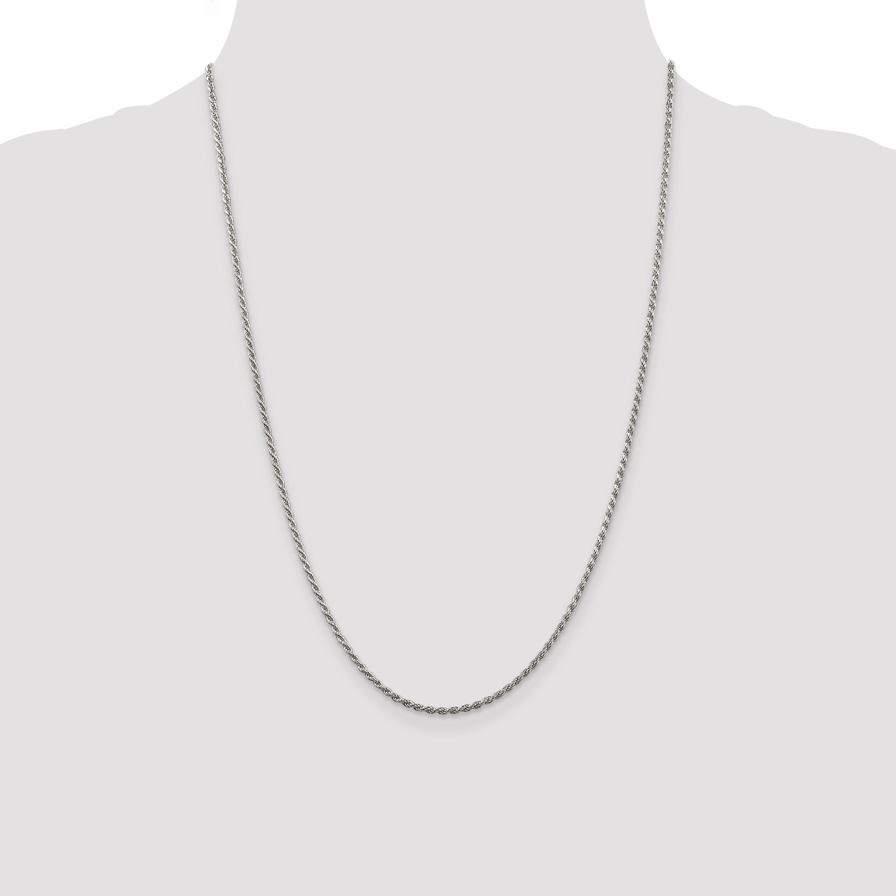 Sterling Silver Rhodium-plated 1.85mm Diamond-cut Rope Chain