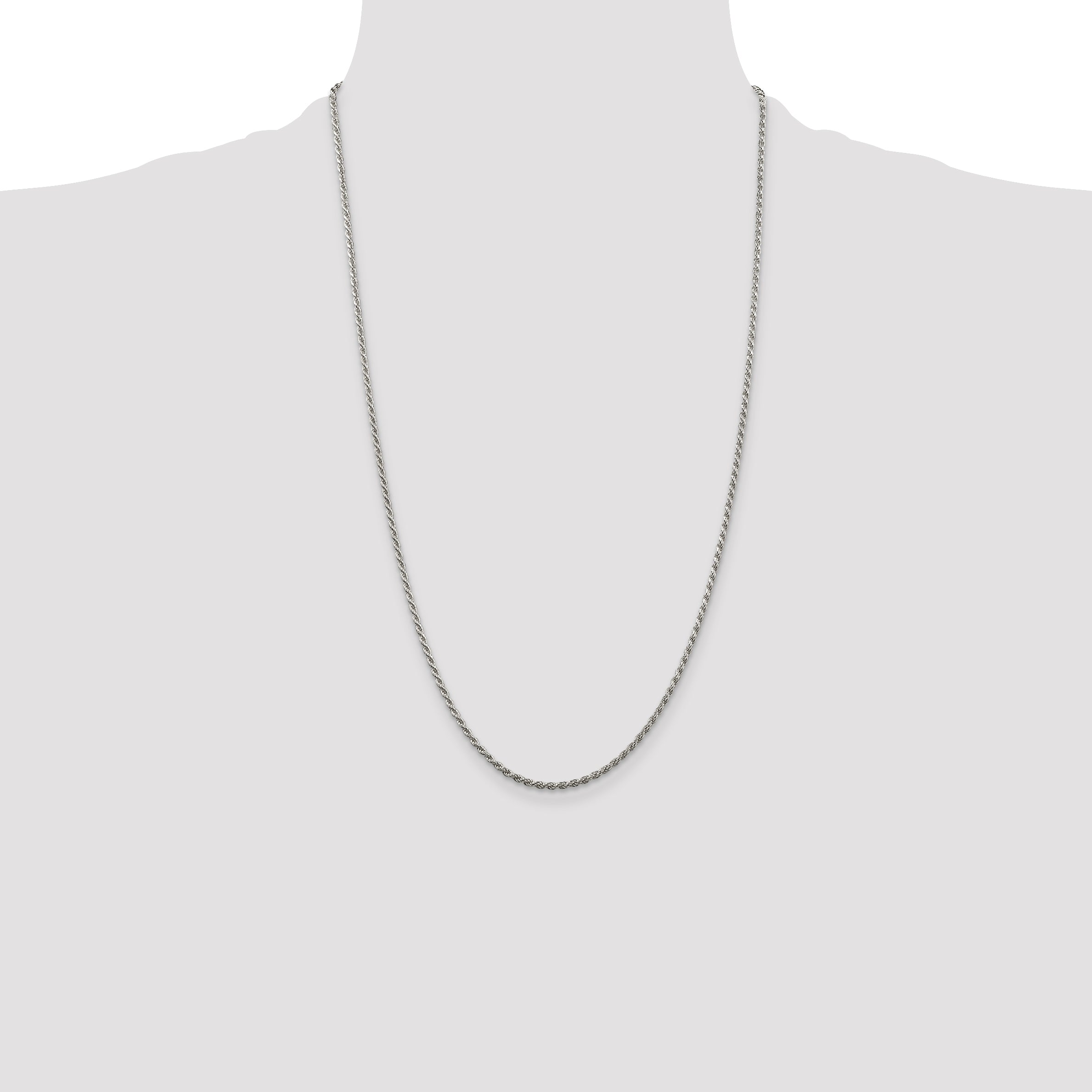 Sterling Silver Rhodium-plated 1.85mm Diamond-cut Rope Chain