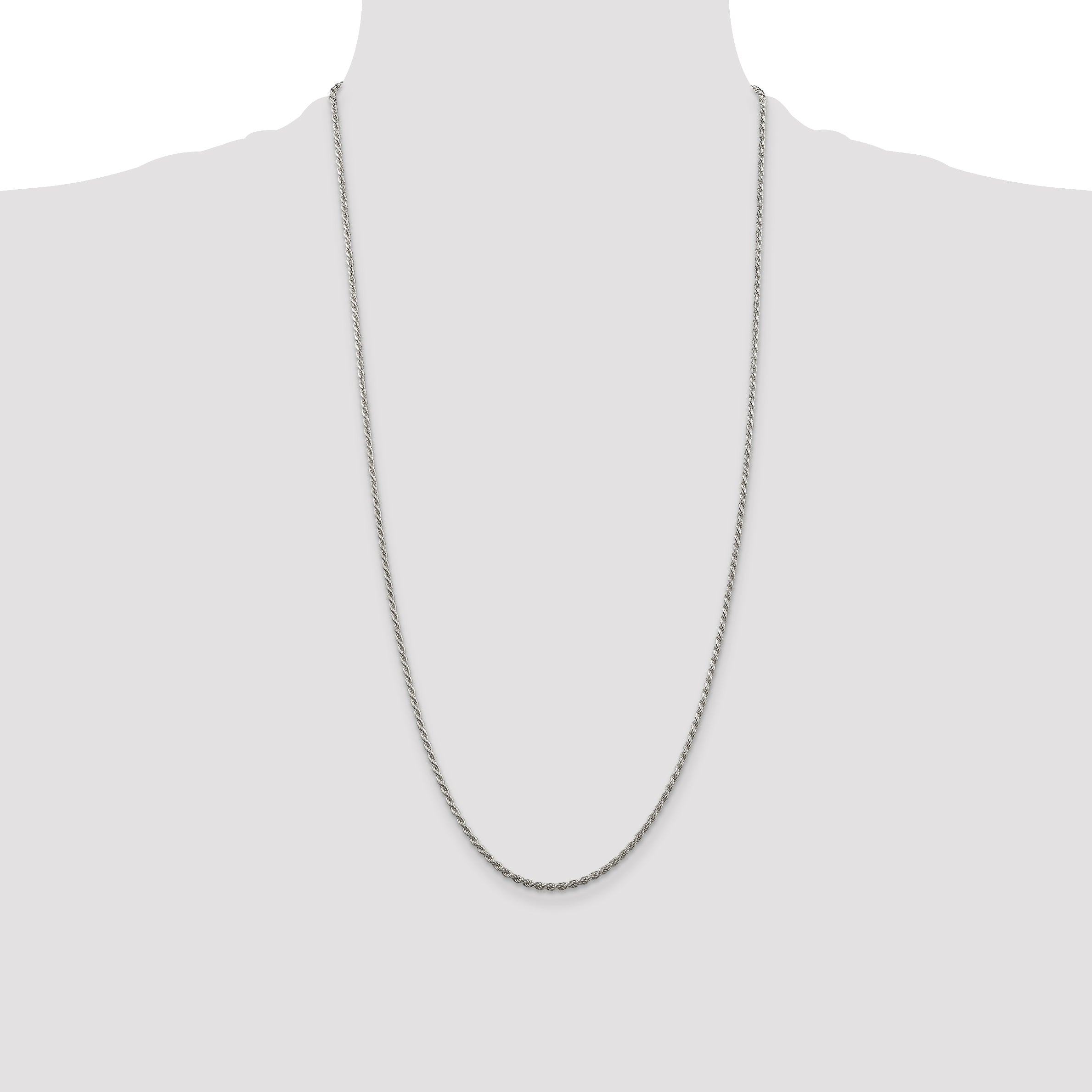 Sterling Silver Rhodium-plated 1.85mm Diamond-cut Rope Chain