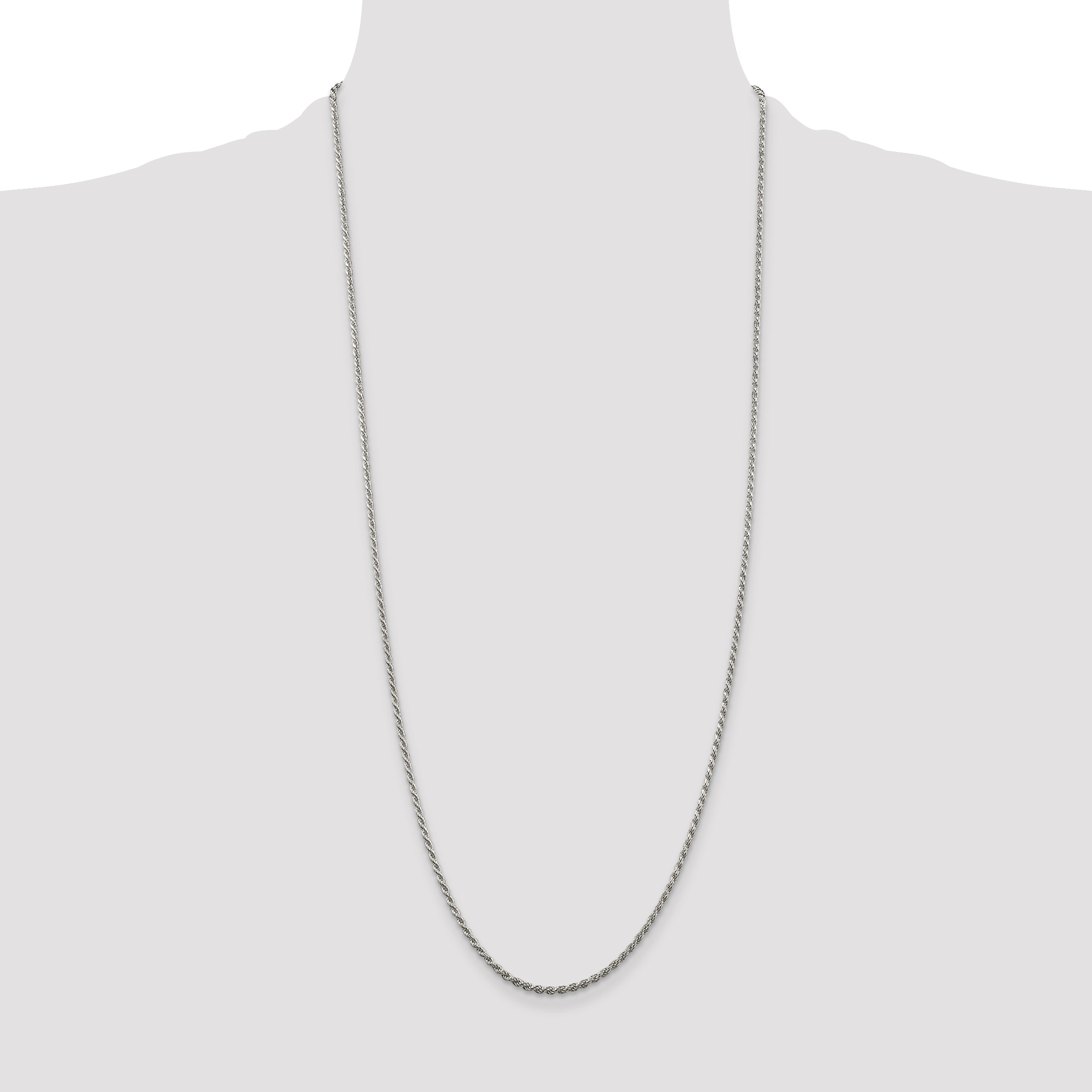 Sterling Silver Rhodium-plated 1.85mm Diamond-cut Rope Chain