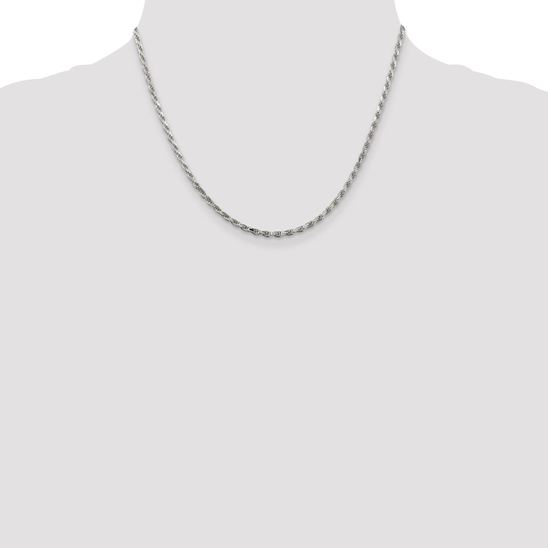 Sterling Silver Rhodium-plated 2.5mm Diamond-cut Rope Chain