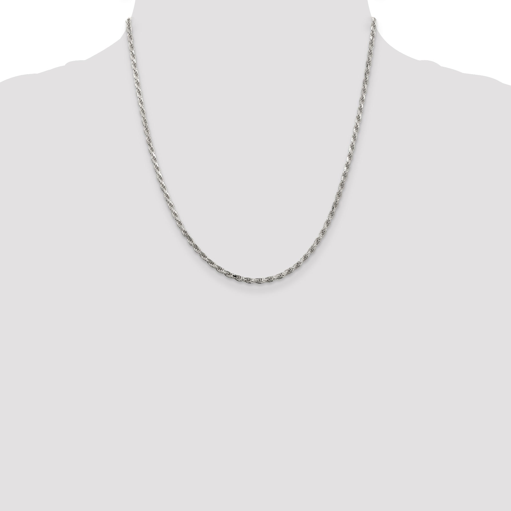 Sterling Silver Rhodium-plated 2.5mm Diamond-cut Rope Chain