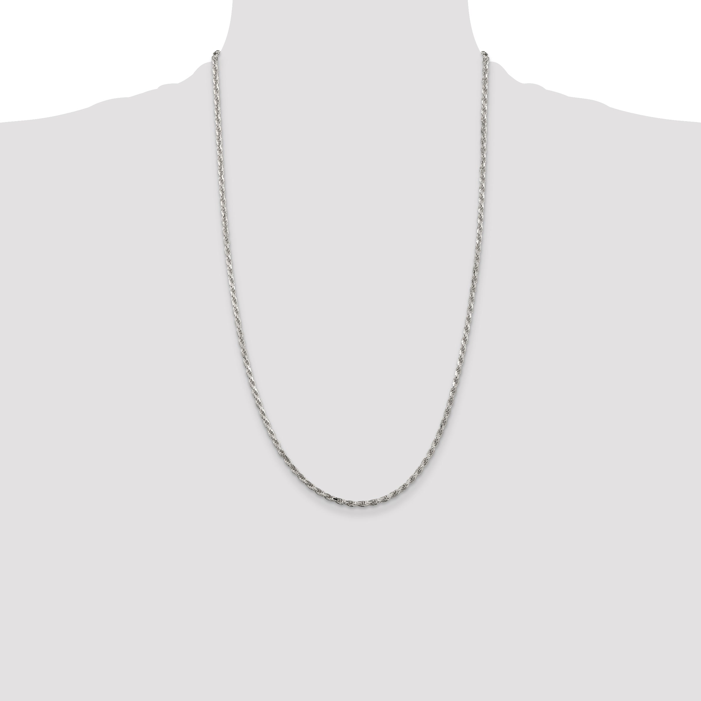 Sterling Silver Rhodium-plated 2.5mm Diamond-cut Rope Chain