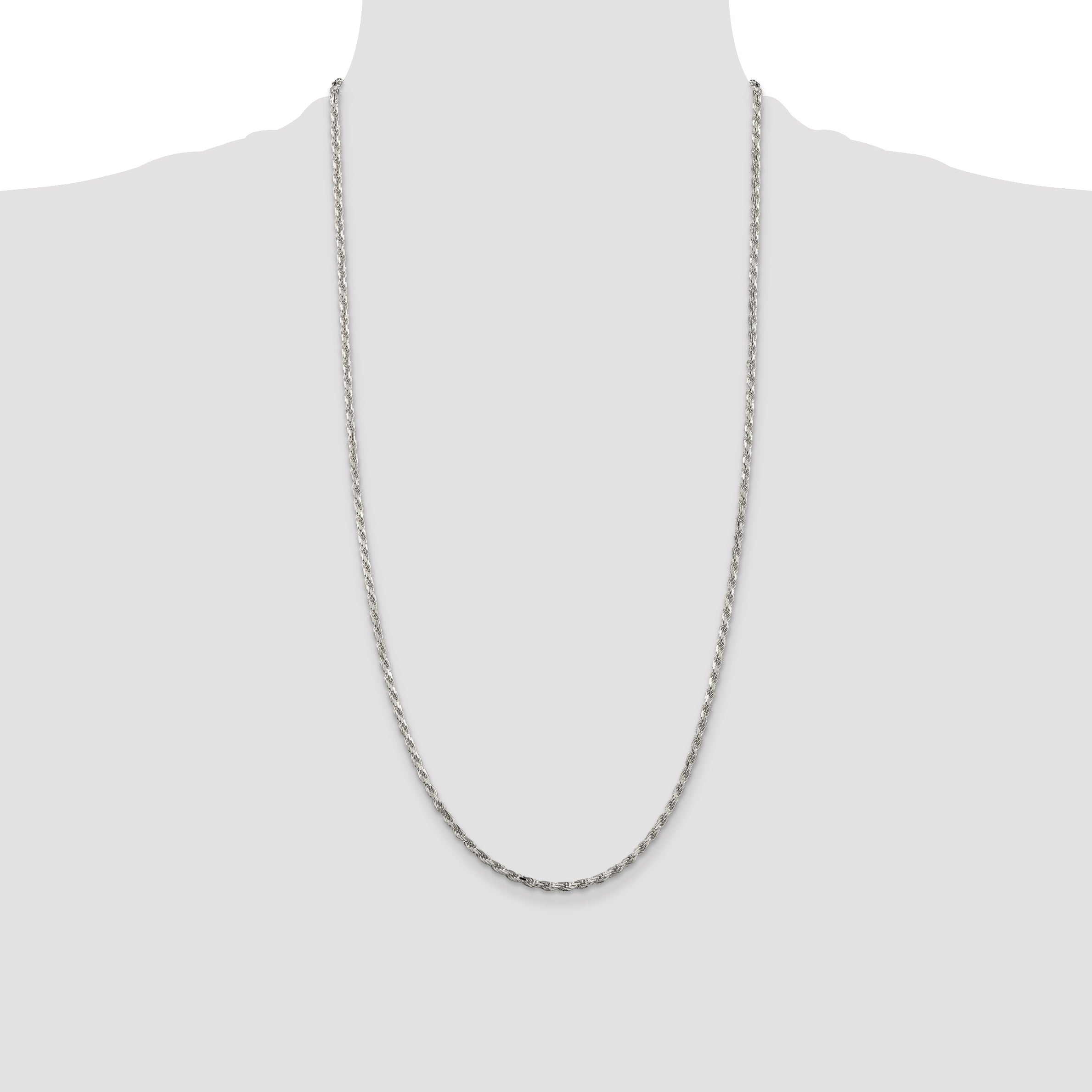 Sterling Silver Rhodium-plated 2.5mm Diamond-cut Rope Chain