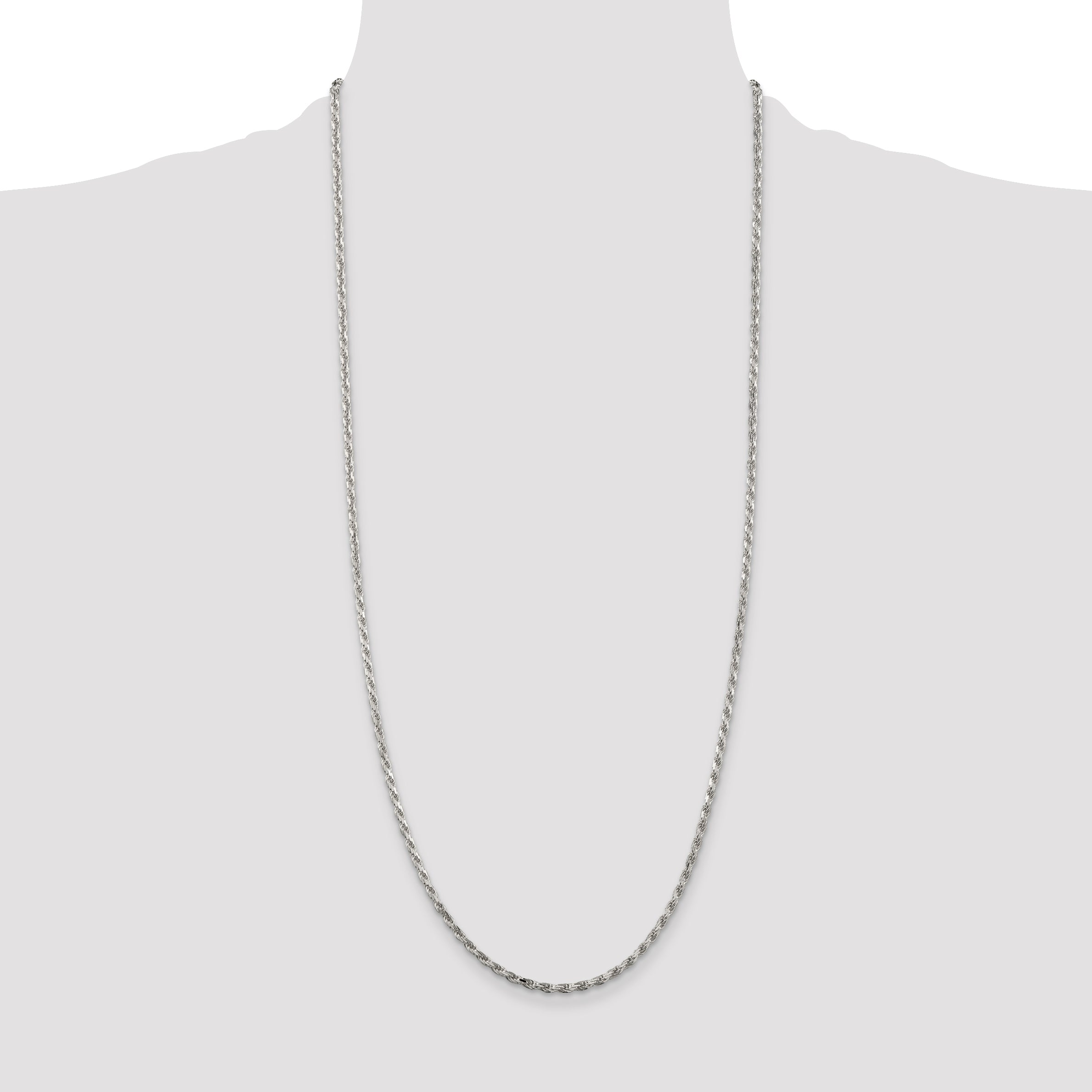 Sterling Silver Rhodium-plated 2.5mm Diamond-cut Rope Chain