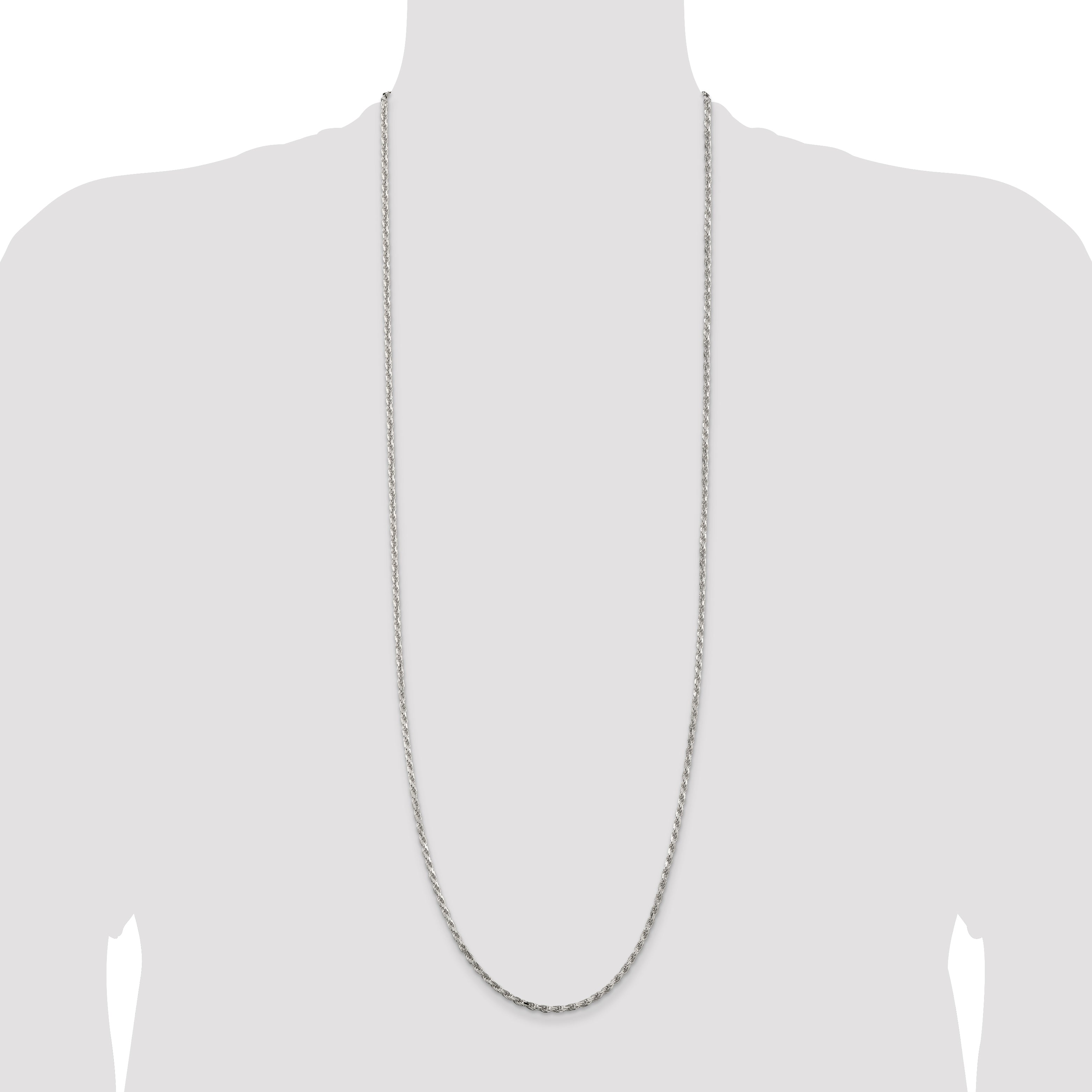 Sterling Silver Rhodium-plated 2.5mm Diamond-cut Rope Chain