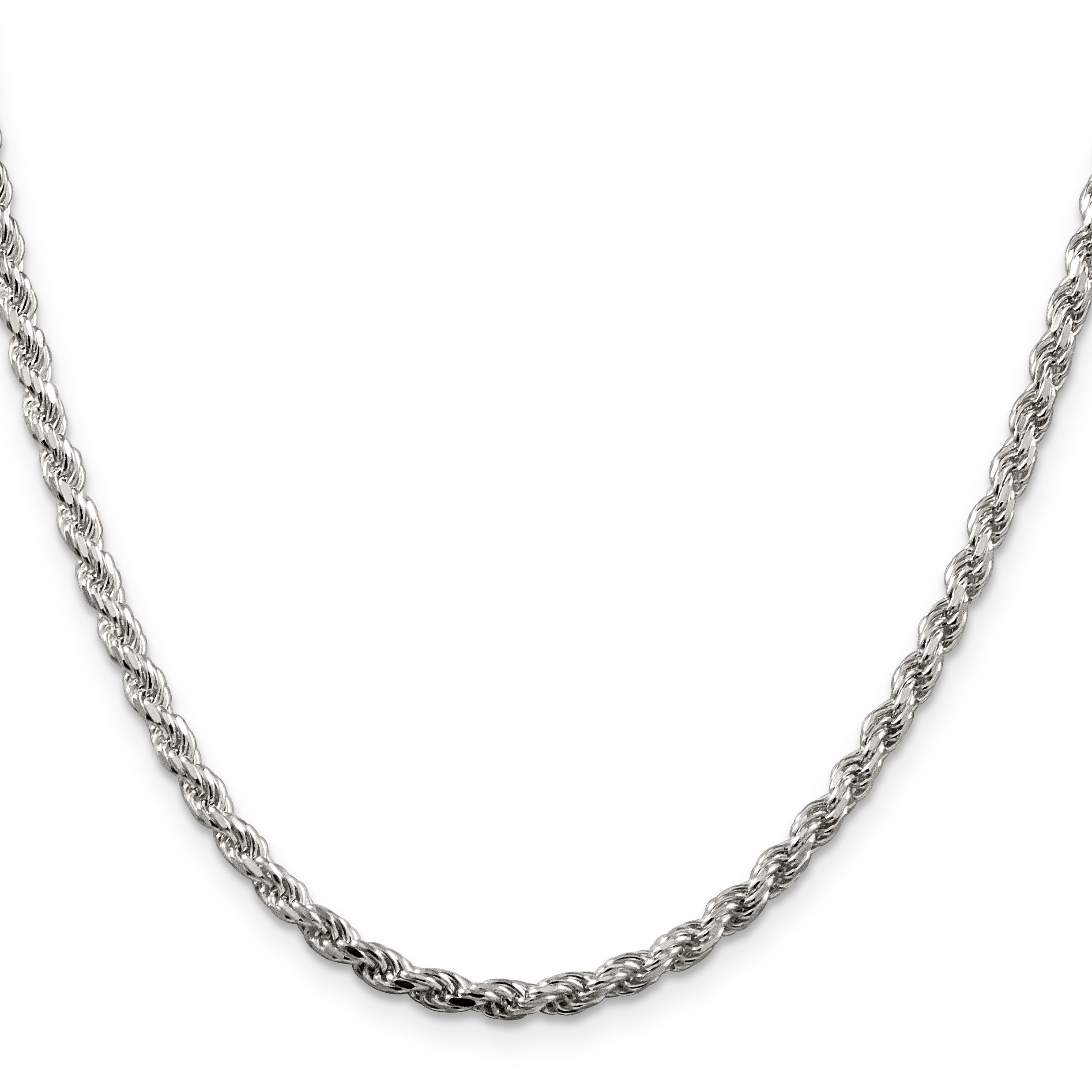 Sterling Silver Rhodium-plated 3mm Diamond-cut Rope Chain