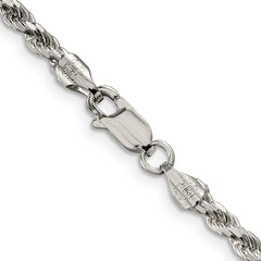 Sterling Silver Rhodium-plated 3mm Diamond-cut Rope Chain