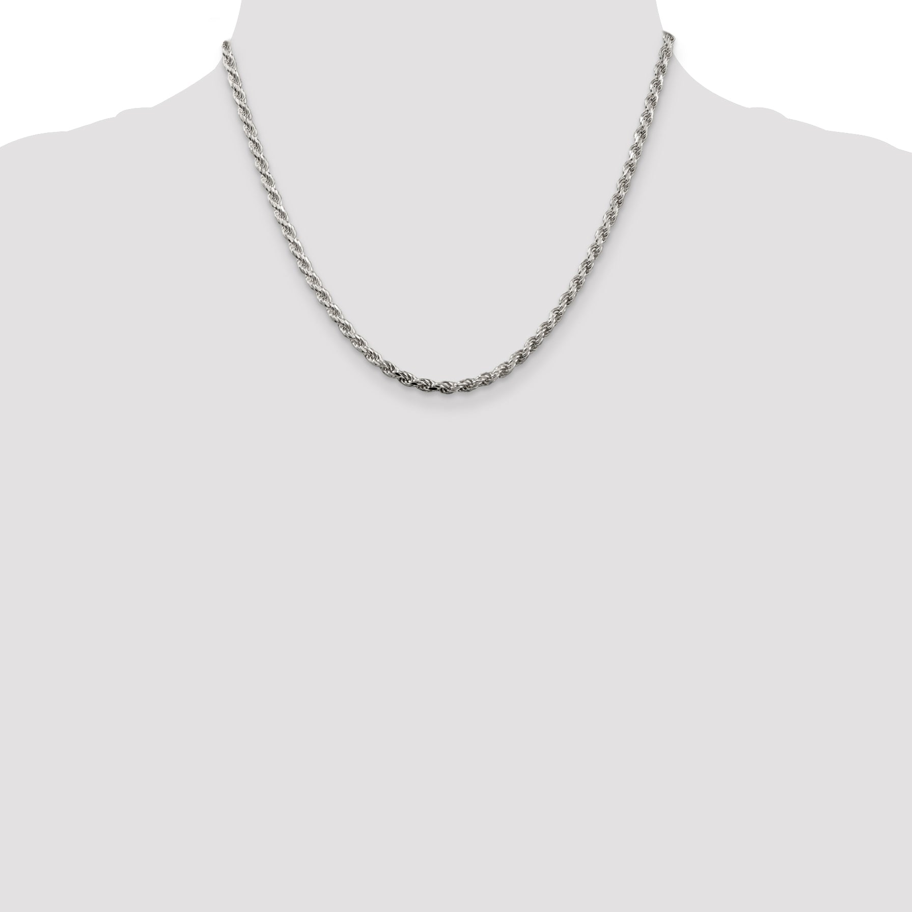 Sterling Silver Rhodium-plated 3mm Diamond-cut Rope Chain