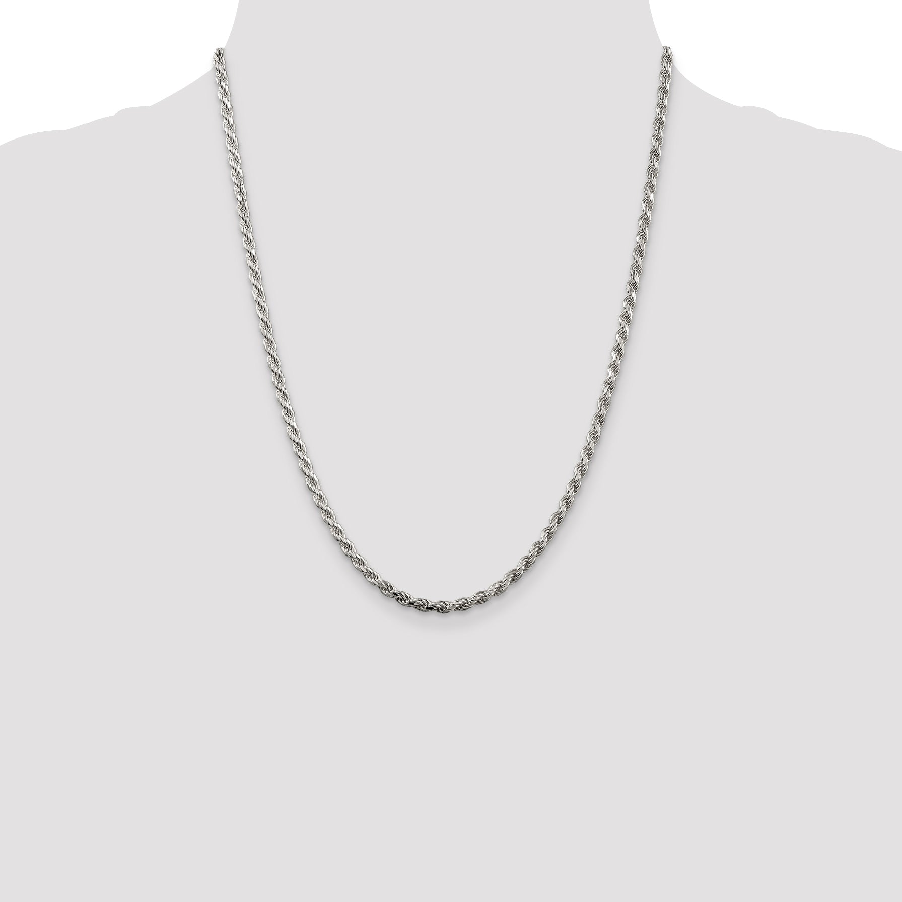 Sterling Silver Rhodium-plated 3mm Diamond-cut Rope Chain