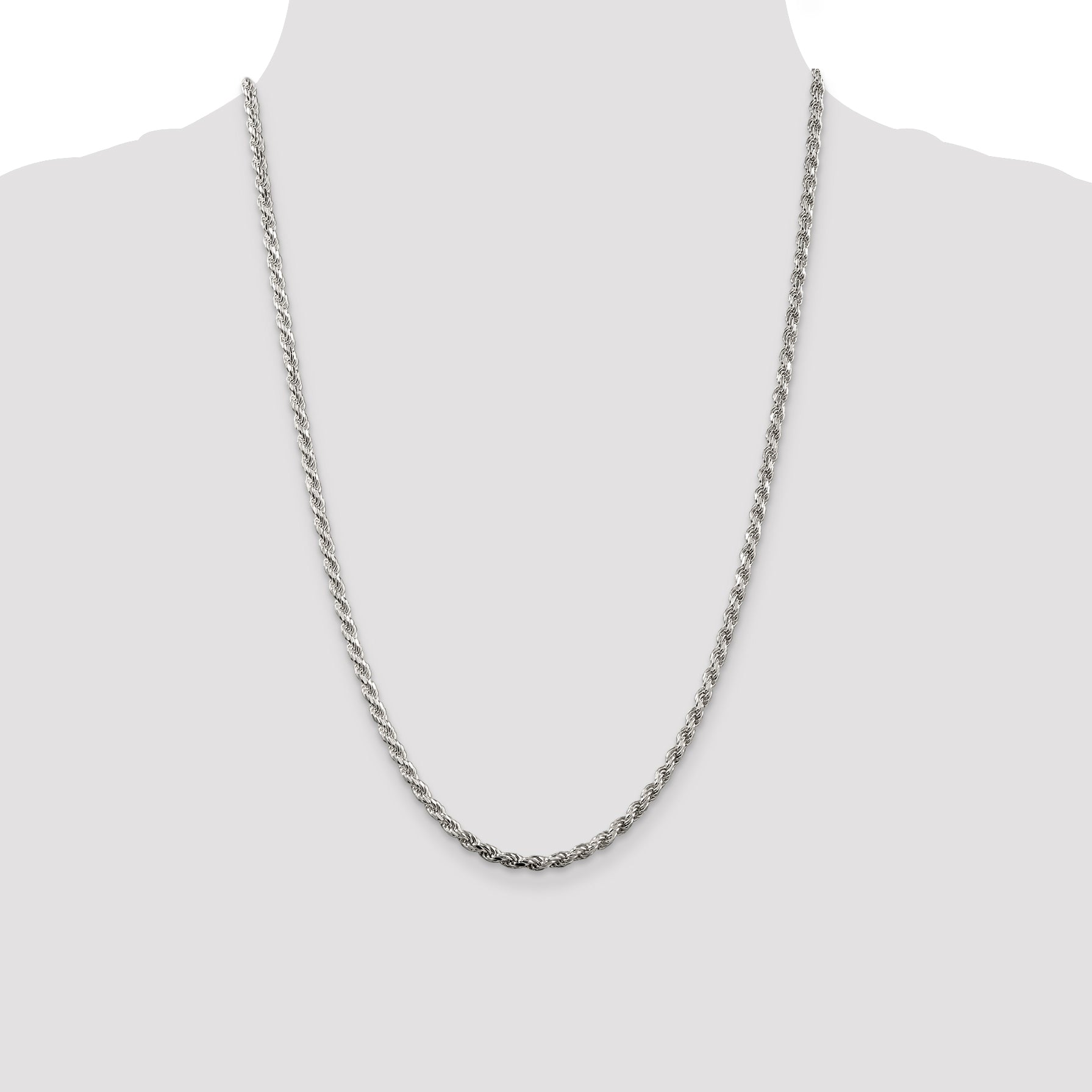 Sterling Silver Rhodium-plated 3mm Diamond-cut Rope Chain